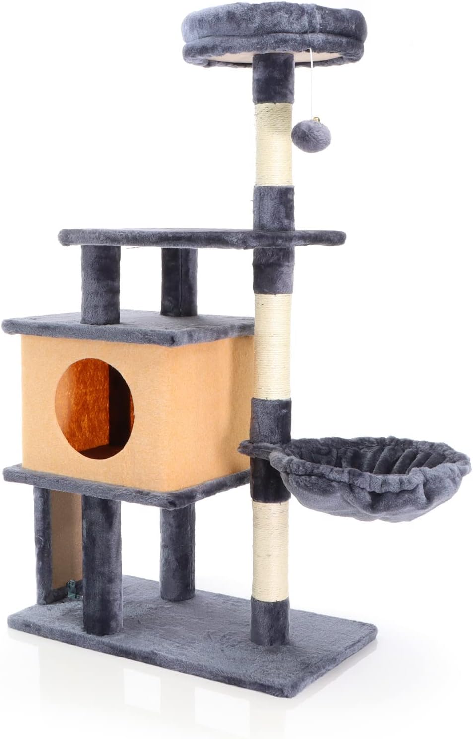 Fudajo Katzenkratzbaum in Dunkelgrau Kratzbaum 112cm hoch Kletterbaum mit Katzenhaus und Liegemulde