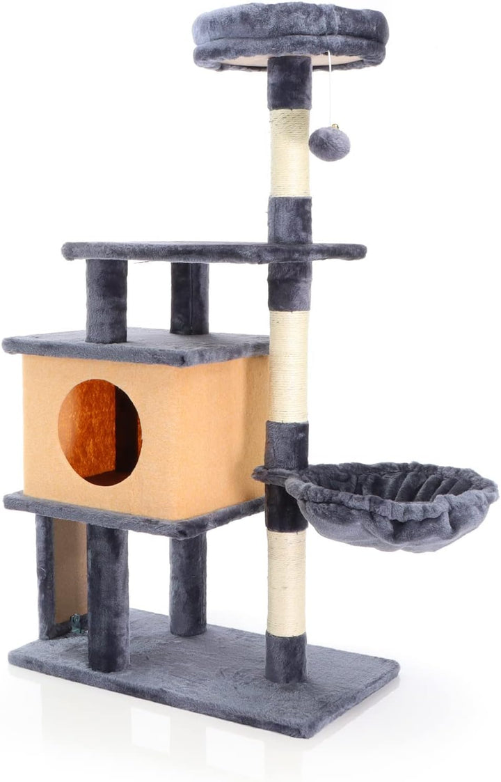 Fudajo Katzenkratzbaum in Dunkelgrau Kratzbaum 112cm hoch Kletterbaum mit Katzenhaus und Liegemulde