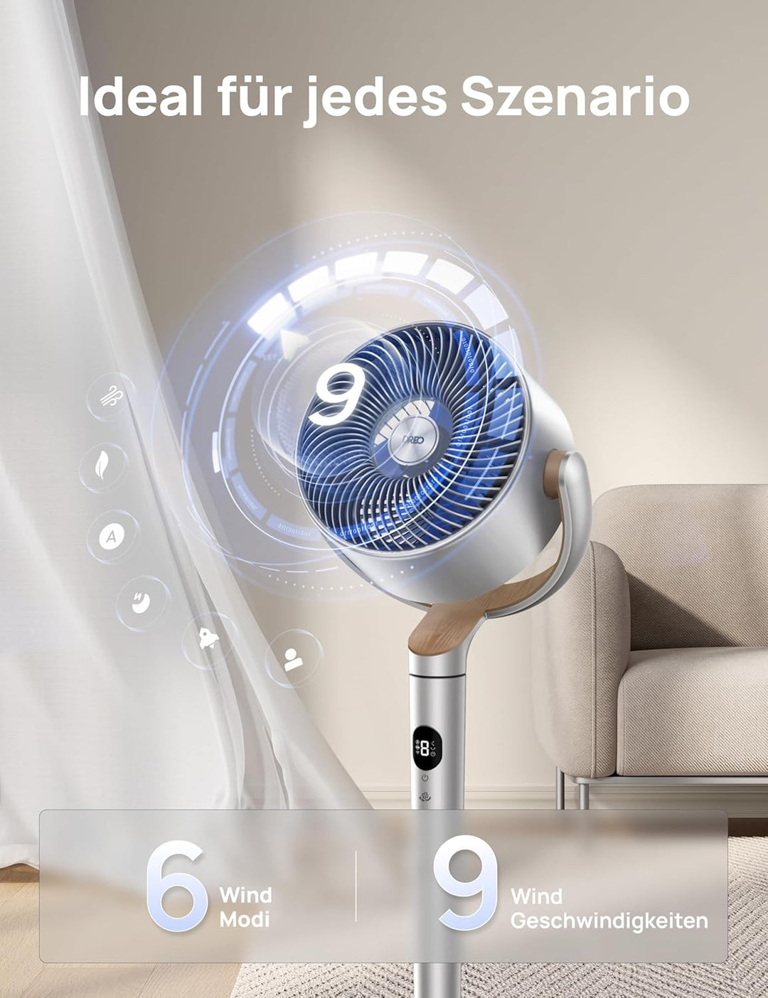 Dreo 23dB leiser Smart Standventilator, 24M Windentfernung 1200m³/h Luftvolume Turbo-Luftzirkulator
