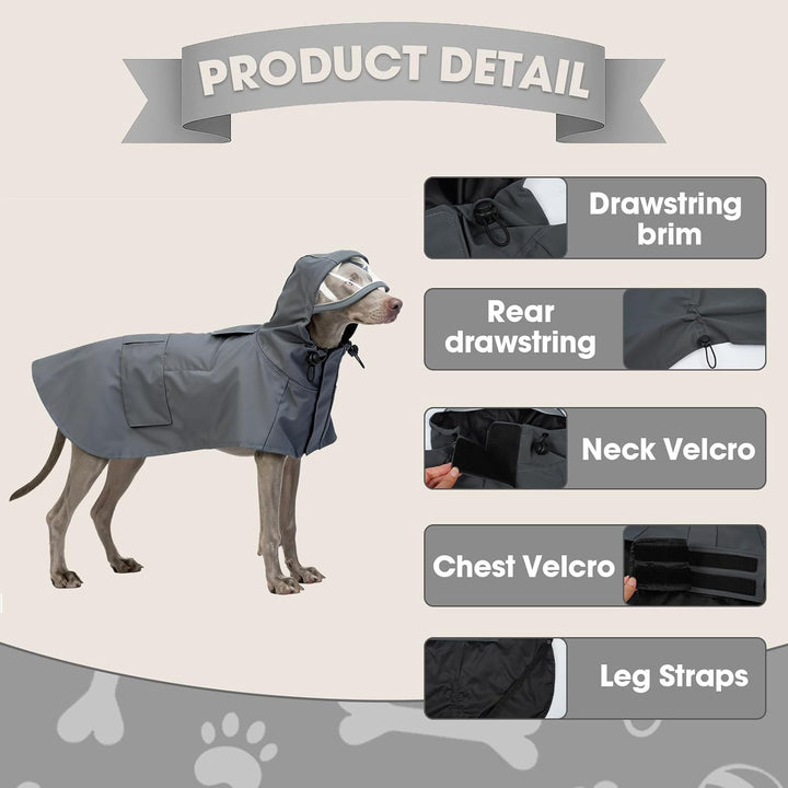 Regenmantel Hund L, Wasserdicht Hunderegenmantel mit Kapuze, Reflektierende Elemente, Verstellbar, H