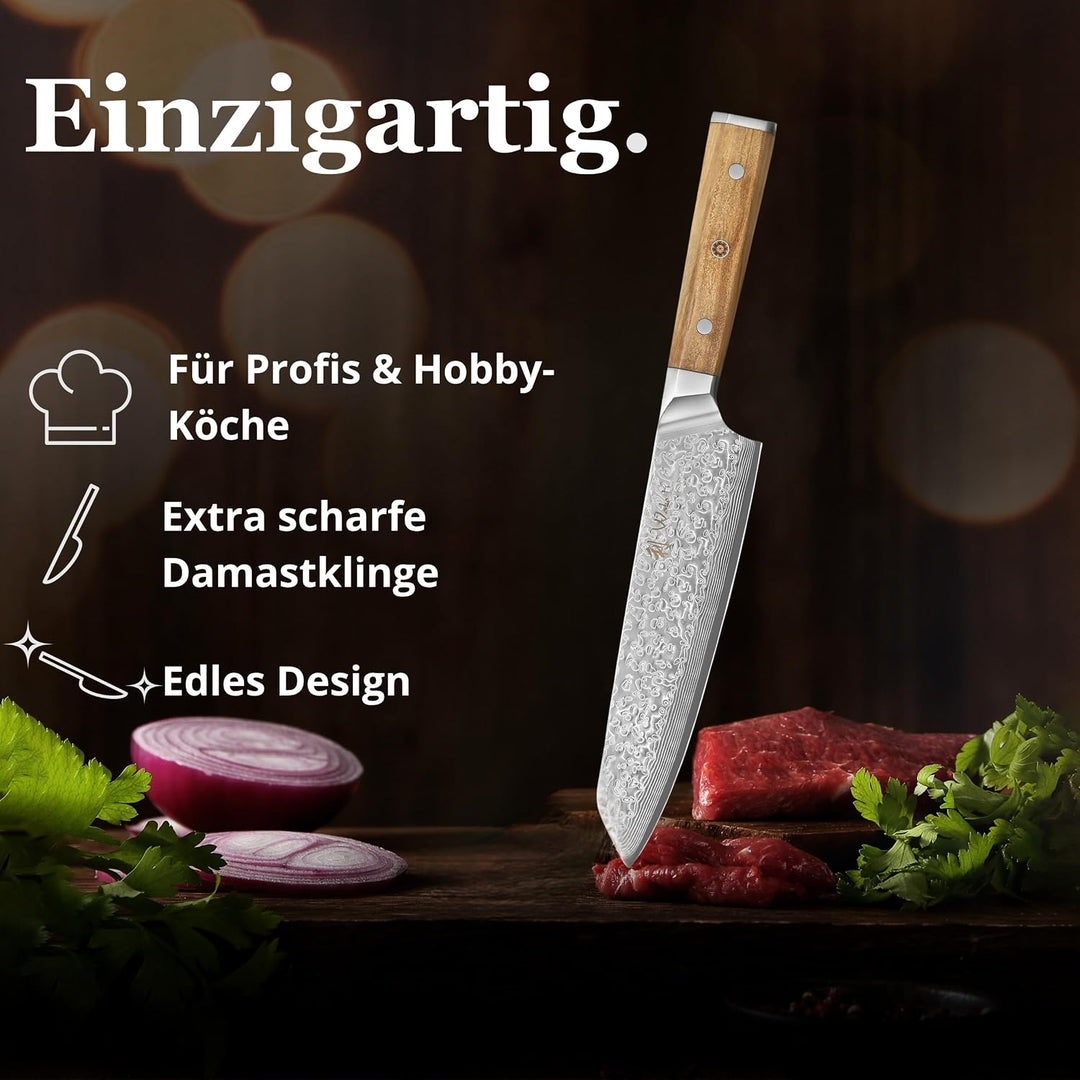 Wakoli Oribu Chefmesser Kiritsuke 20 cm extrem scharfe Klinge aus 67 Lagen I Damast Küchenmesser und