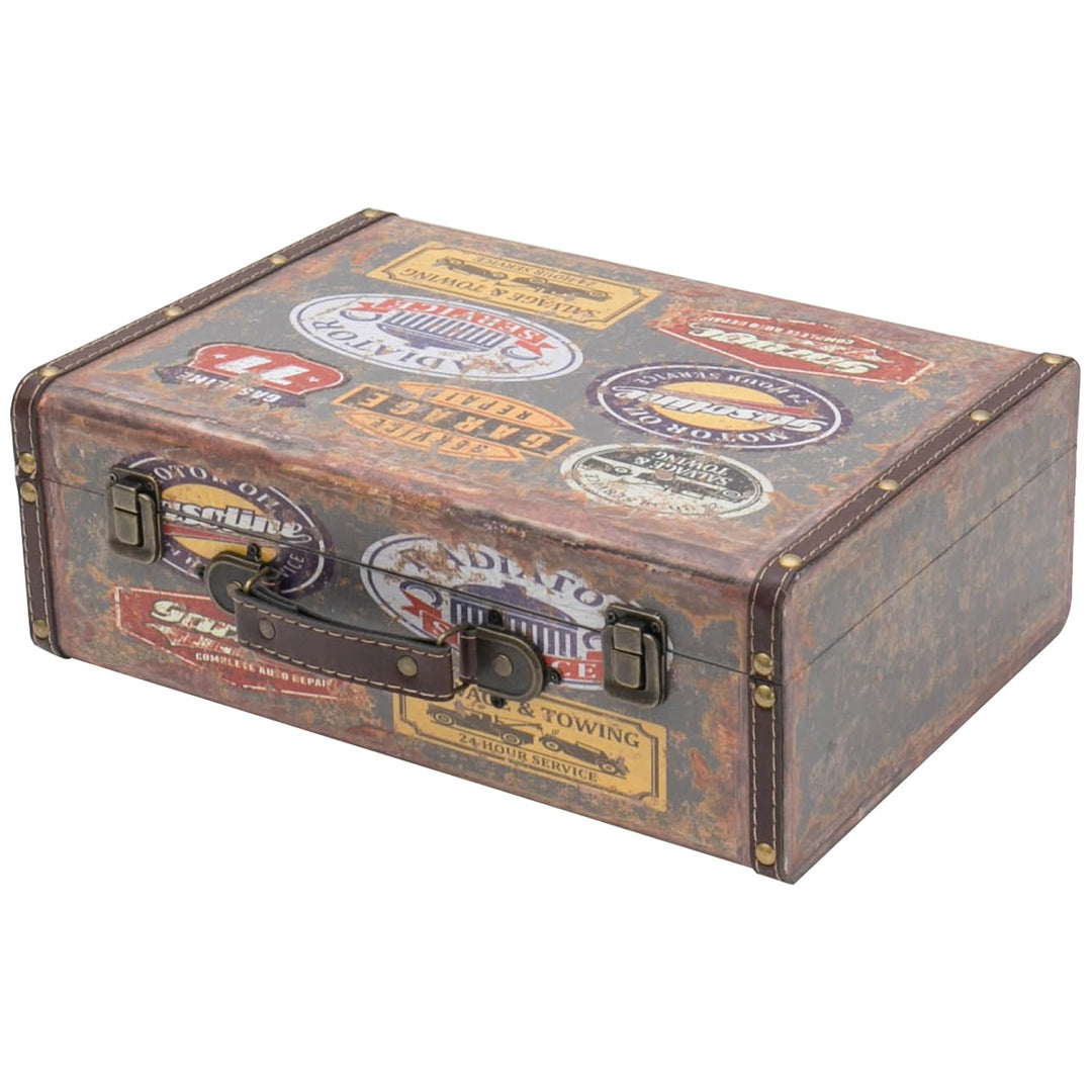 HMF Vintage Deko Koffer aus Holz, Aufbewahrungsbox mit Deckel und Ledergriff, stilvolle Aufbewahrung