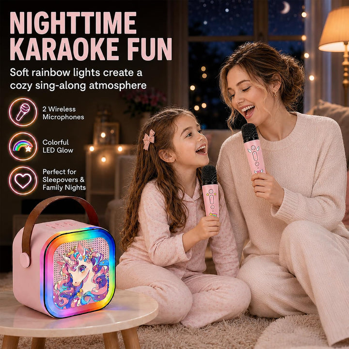Karaoke Maschine Kinder Mit 2 Mikrofonen, Tragbarer Wiederaufladbar Bluetooth, Bunte LED Lichter, AU
