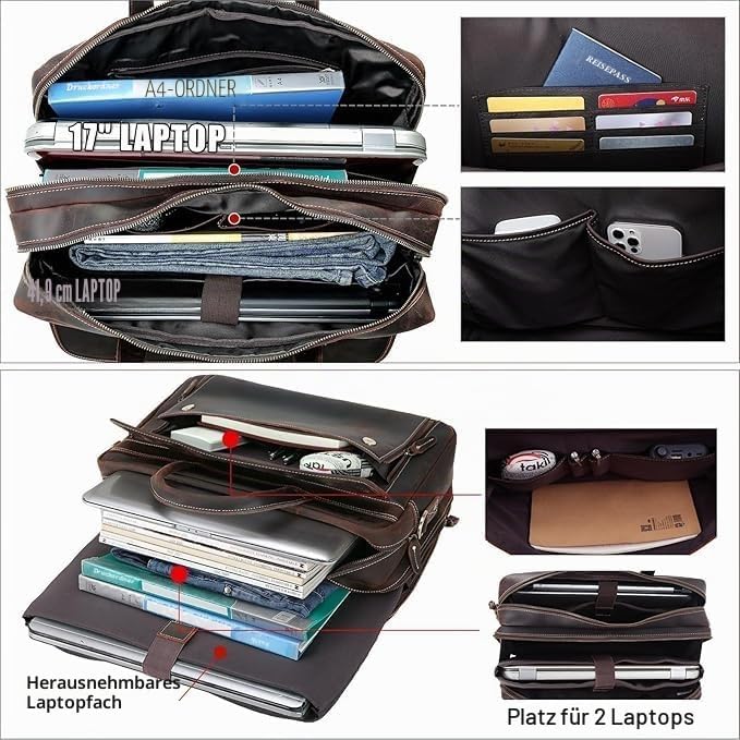 TIDING Laptoptasche 17,3 zoll Leder Aktentasche Herren Vintage Businesstasche Grosse Umhängetasche f