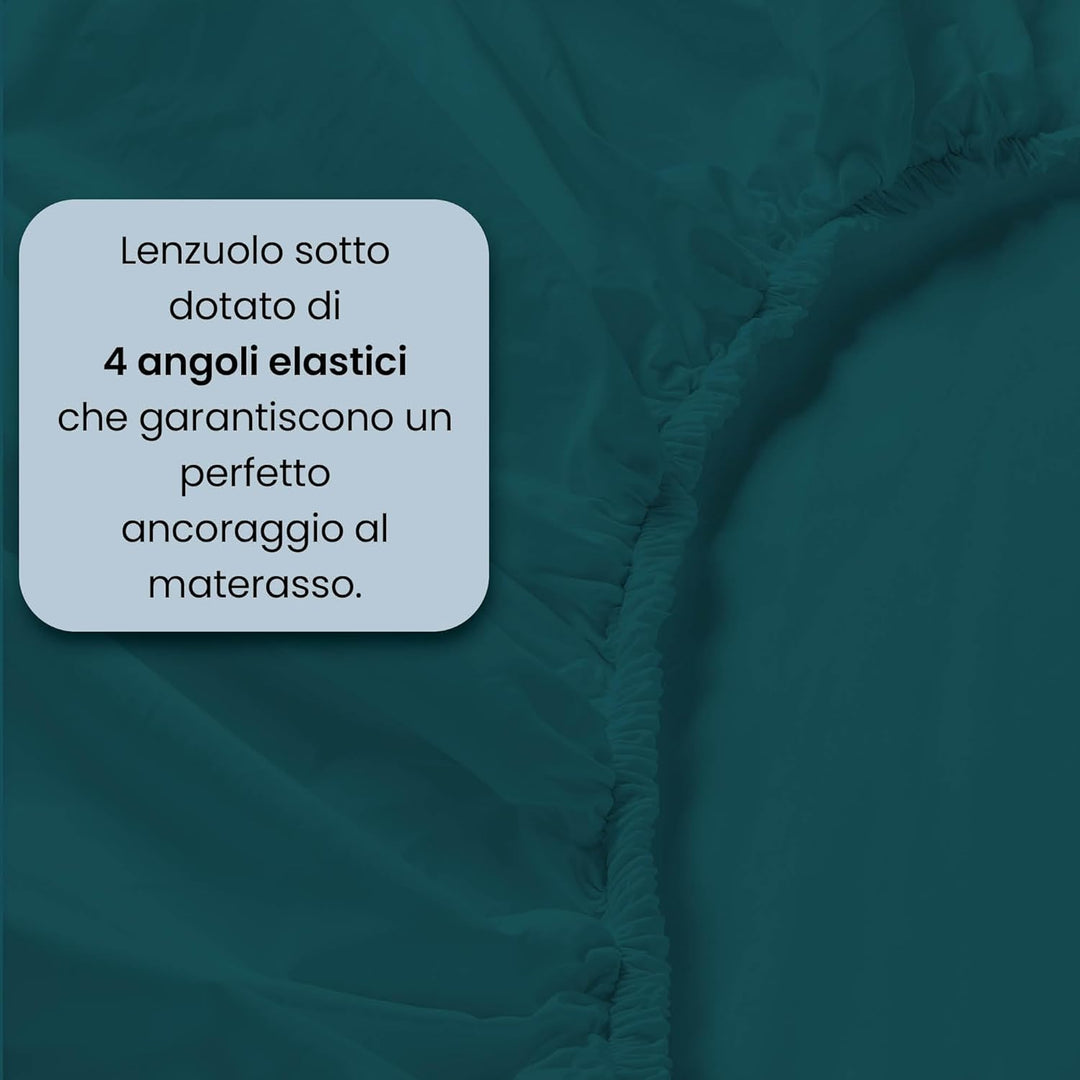 Italian Bed Linen Max Color Bettwäsche-Set, Benzin grün, Doppelte 2 Sitze Petrolgrün, 2 Sitze Petrol
