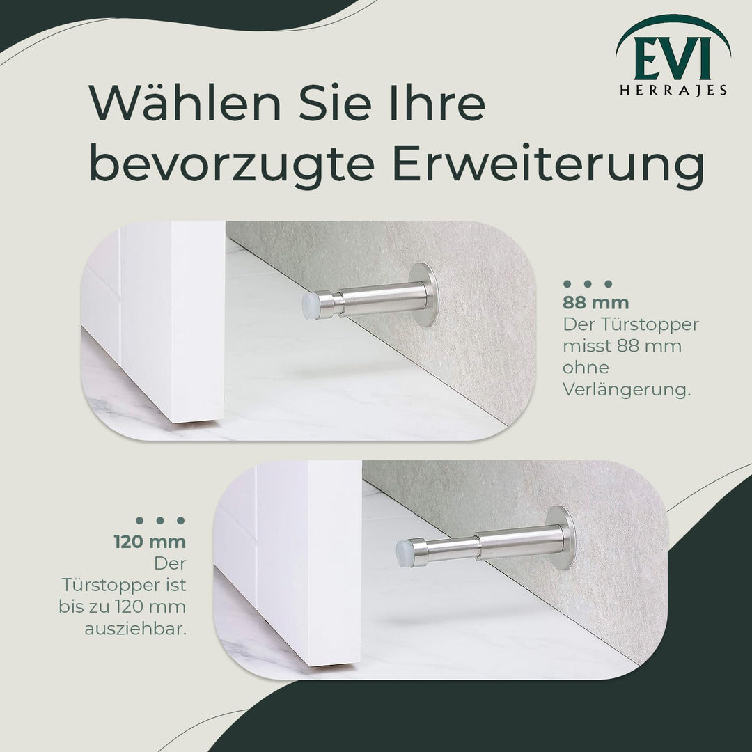 EVI HERRAJES Verstellbarer Türstopper aus Messing, Dual-Installation (Weisser Gummi), Weisser Gummi