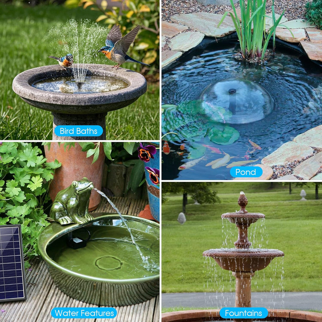 Biling 6W Solar Springbrunnen für aussen mit Akku, 10 Fontänenstilen und mit 3000 mAh Batterie Solar