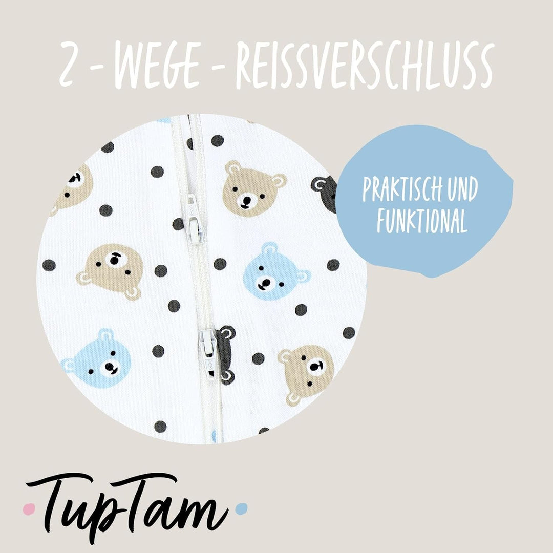 TupTam Unisex Schlafstrampler 3er Pack Baumwolle mit Reissverschluss 56 Bären Hellblau Beige Grau, 5