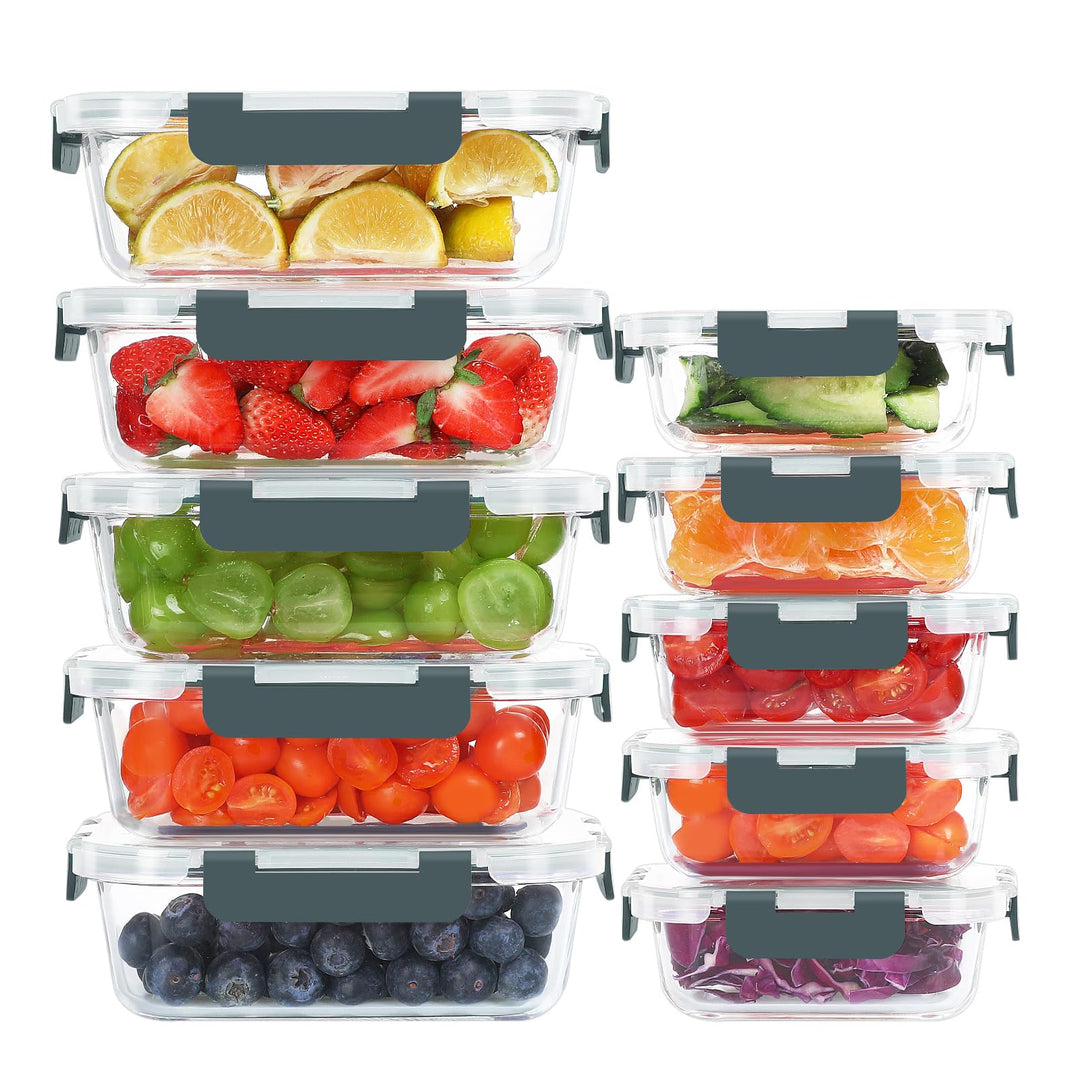 KOMUEE 10 Stück Glasbehälter mit Deckel, Luftdichte Glas Frischhaltedosen Set für Meal prep, BPA-fre
