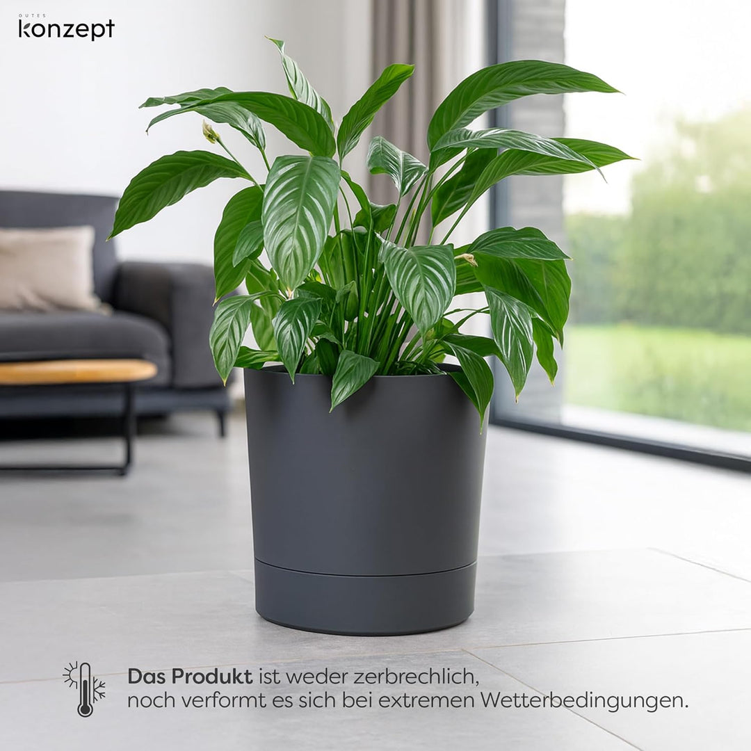 KONZEPT Blumentopf mit Untersetzer 38 cm - grosser Übertopf aus Kunststoff für Zimmerpflanzen, moder