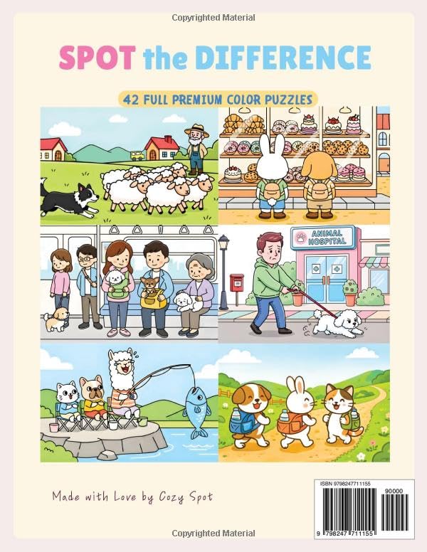 Spot the Difference Book for Adults &amp; Seniors: Animal Brain Games - 42 Cozy Picture Puzzles for Calm