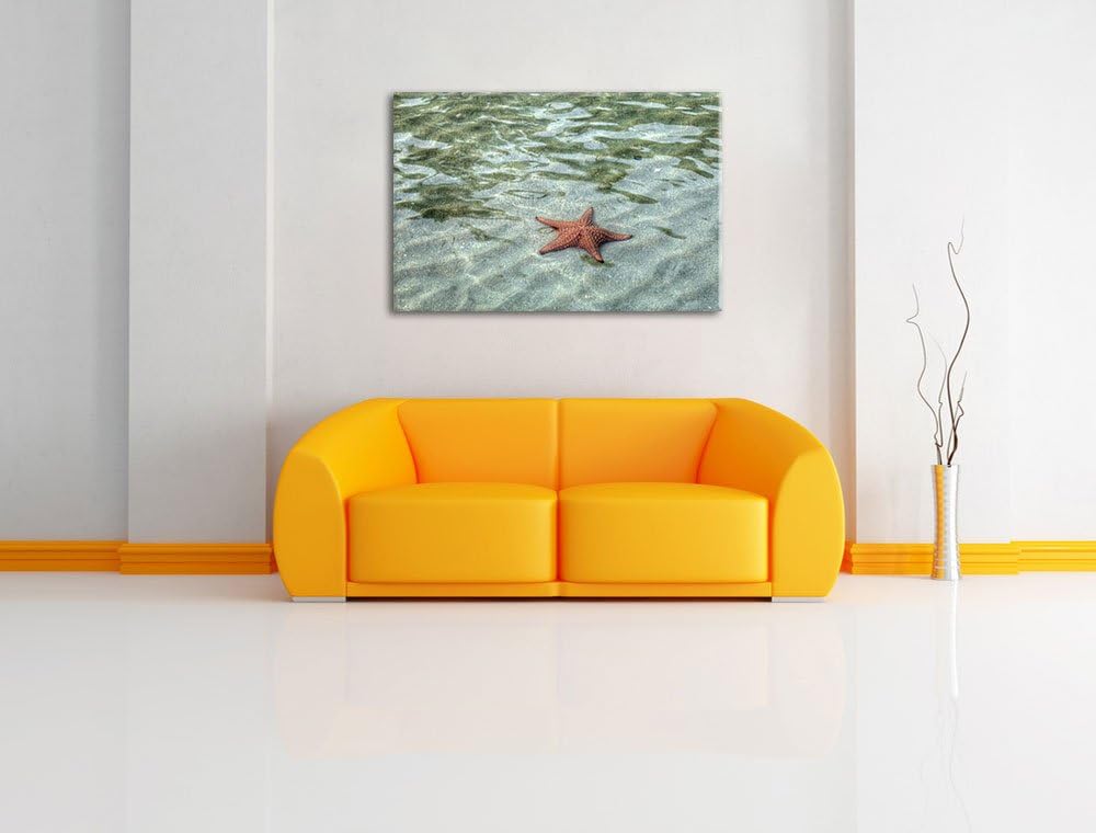 Seestern im klaren Wasser Leinwand, XXL riesige Bilder fertig gerahmt mit Keilrahmen, Kunstdruck auf