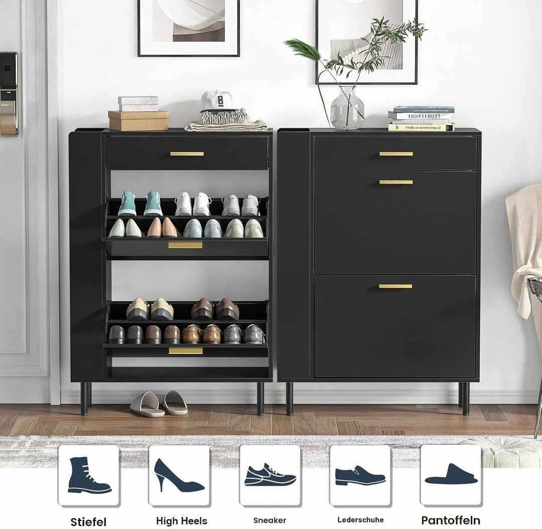 Schuhschrank mit 2 Flip-Schubladen, Schuhkipper, Schuhregal mit Schublade, Schuhaufbewahrung, Trennw