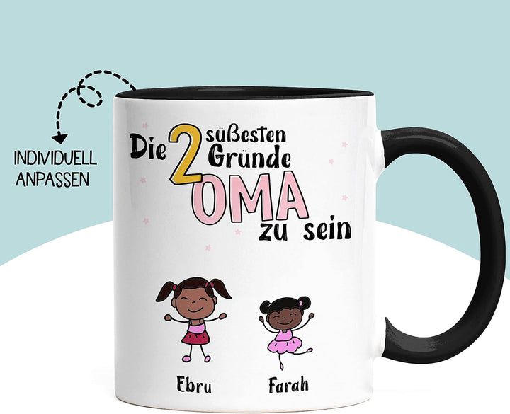 Kiddle-Design Oma Tasse Schwarz Geburtstag Personalisiert für Oma Enkel Enkelin Baby Geschenk Kinder
