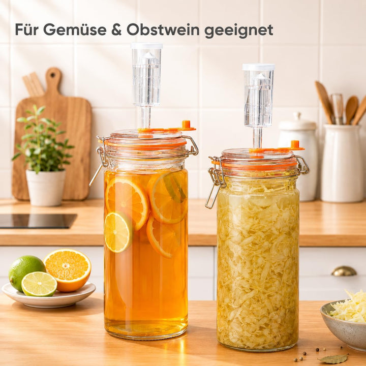 1,3L Fermentierglas Set mit Gäraufsatz & Gewicht – Fermentationsglas für Sauerkraut, Kimchi, Kombuch