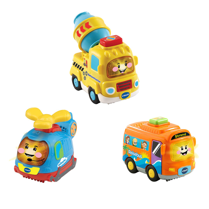 VTech 80-242184 TUT Baby Flitzer-3er-Set Reisebus, Helikopter, Betonmischer Spielfahrzeug, Mehrfarbi