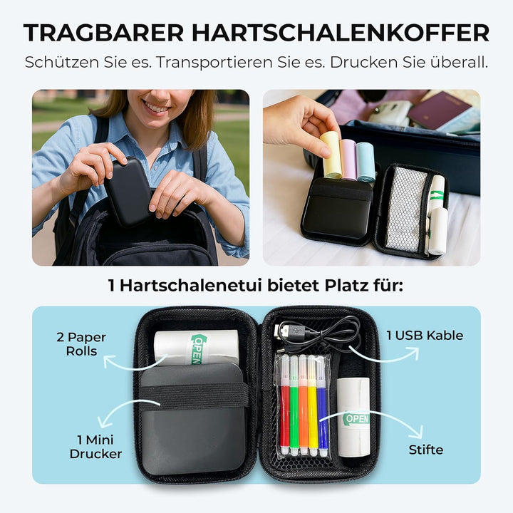 AgoDeo Mini Drucker Geschenkset - 300 DPI HD Qualität - Sofort PrintPod - Fotodrucker für Smartphone
