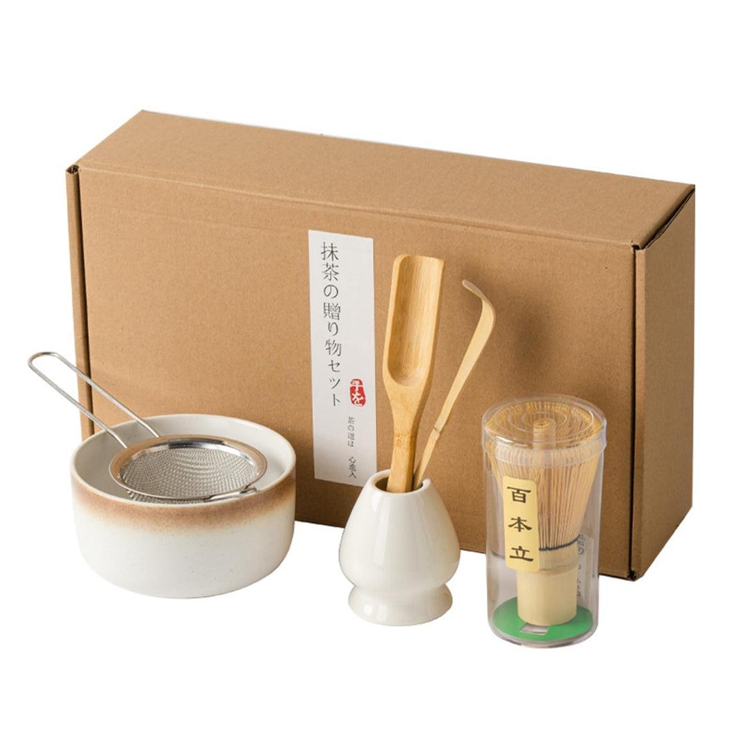 Matcha Set, 6-teilig mit Sieb, Matcha Besen, Keramik Matcha Schale, Matcha Tee Chasen Whisk und Teel
