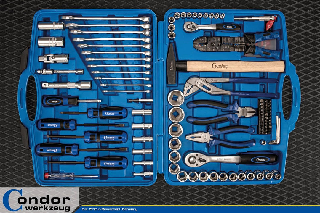 Condor Werkzeug 2156 | Werkzeugkoffer | 156-tlg. | 1/4" + 1/2" | 6-kant 4-32 mm | Werkzeugset mit St