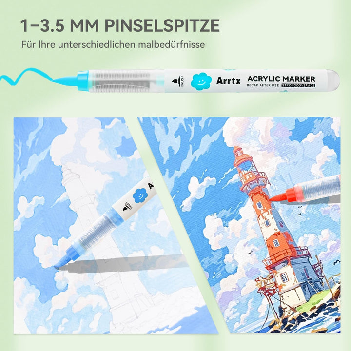Arrtx Acrylmalstifte für Steinmalerei, 36 Farben Acrylstift Pinsel Spitze, Acryl-Marker, wasserfeste