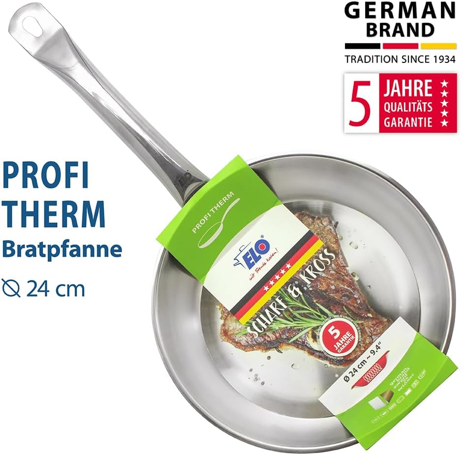 ELO Profi Therm Bratpfanne 24 cm, aus 18/10 Edelstahl, energiesparender Kapselboden, scharf und kros