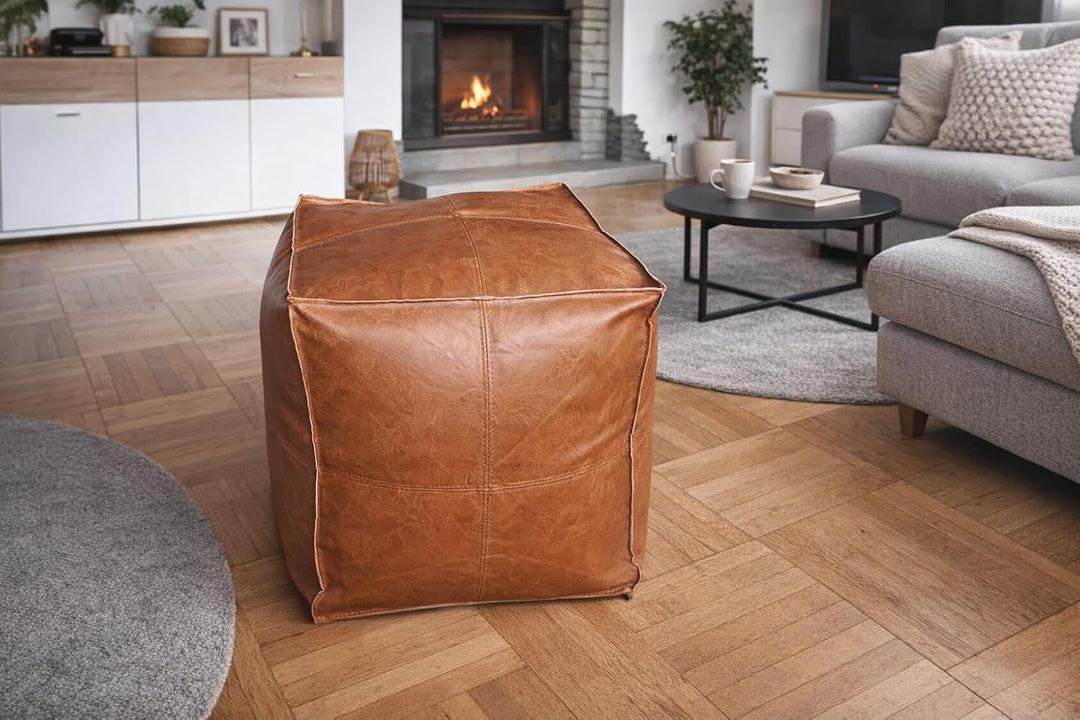 MLUPODY Pouf Ungefüllter handgefertigter PU Kunstlederkissenbezug, Ottomane,Leder Pouf, Sitzsack Led