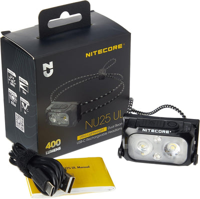 Nitecore Stirnlampe NU25UL, leicht, USB-C-aufladbare LED Kopflampe, 400 Lumen, 130 m Leuchtweite, Ro