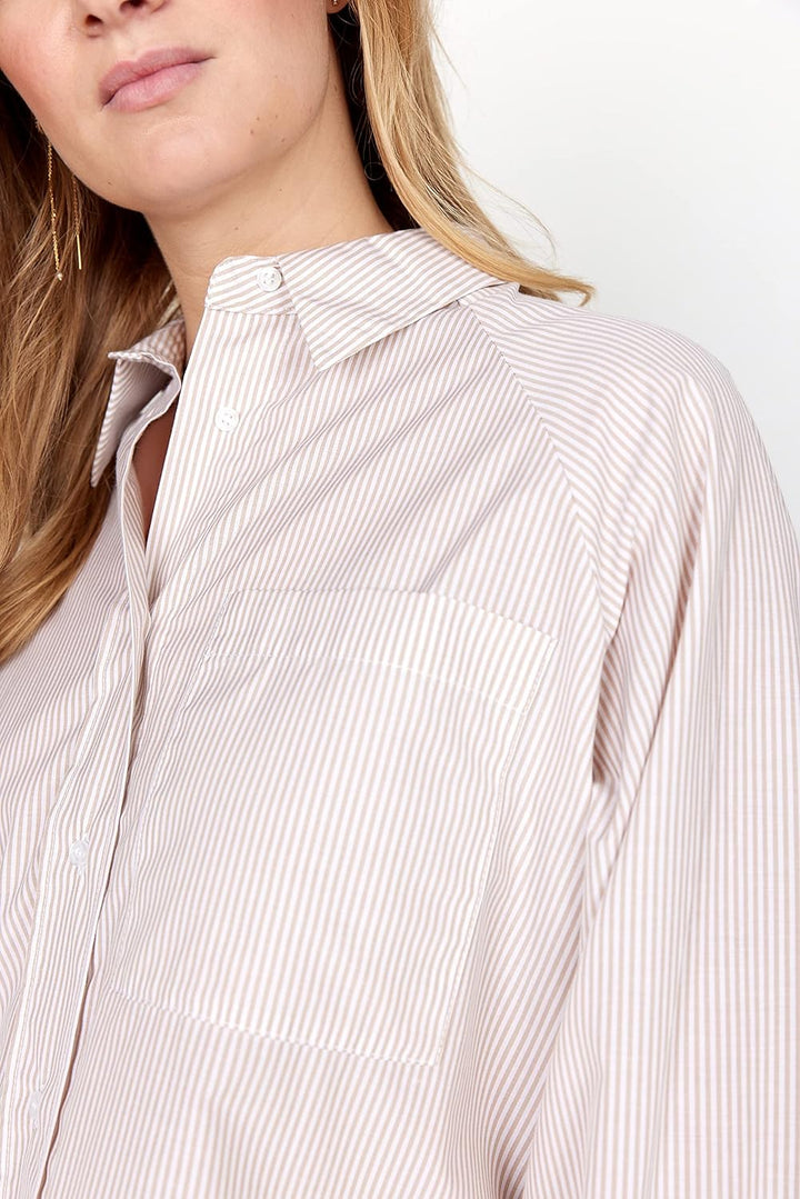 SOYACONCEPT Womens SC-Bea 2 Oversize Striped Shirt Hemd, Stucco Brown Combi, Large