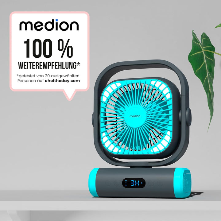 MEDION Ventilator E10 TF (Akku, Mini Ventilator, USB Ventilator klein mit Licht, Fernbedienung, 5 St