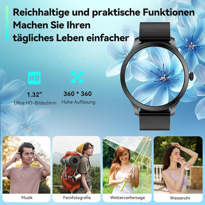 Smartwatch Herren Damen mit Telefonfunktion,Fitnessuhr mit 110+ Sports,Armbanduhr IP68 Wasserdicht,