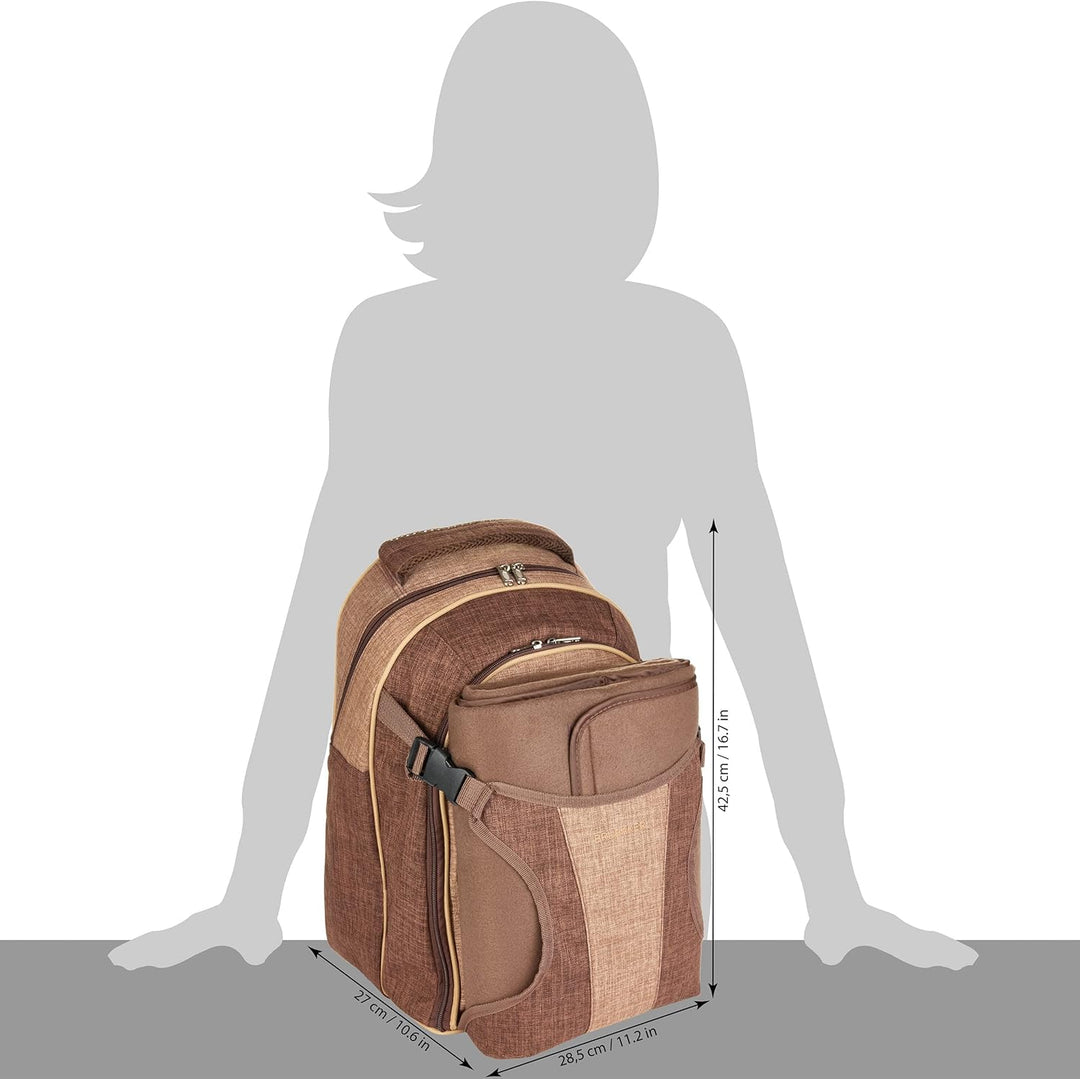 Brubaker Picknickrucksack für 4 Personen Braun 28,5 × 42,5 x 19 cm - inkl. Kühlfach + Fleece-Picknic