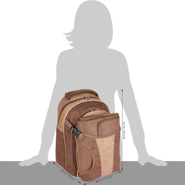 Brubaker Picknickrucksack für 4 Personen Braun 28,5 × 42,5 x 19 cm - inkl. Kühlfach + Fleece-Picknic