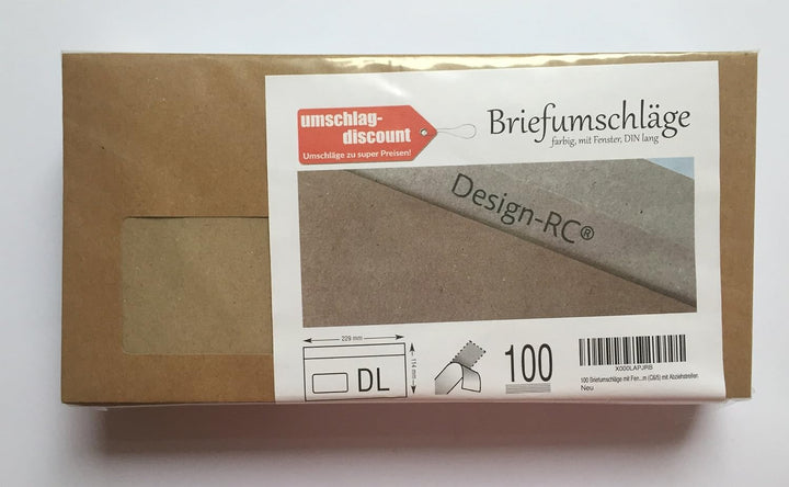 100 Briefumschläge mit Fenster, Design-RC®, aus Recycling-Papier mit kompostierbarem Folienfenster i