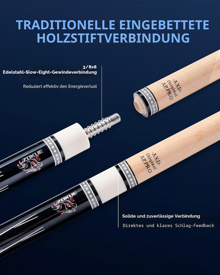 KONLLEN Billardqueue-Stick mit niedriger Ablenkung, mit Verlängerung und Koffer (10,5 mm, 11,5 mm, 1