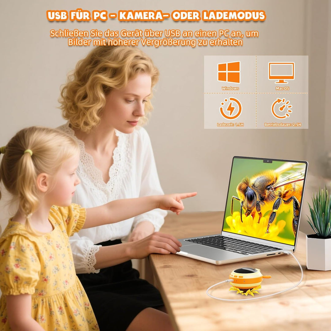 2-in-1 Mikroskop für Kinder mit Kamera und 2 Zoll IPS Bildschirm, Digitales Tragbares Mikroskop, Han