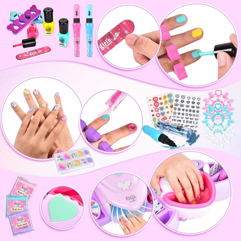 Herefun Nagelstudio Kinder Mädchen, Geschenke Set für Mädchen, Nageldesign Kinder Geschenke, Schmink