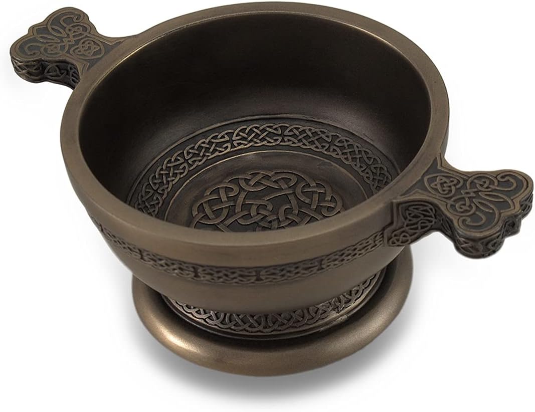 Celtic Knotwork Pattern Bronze Finished Two Handled Quaich Cup by Zeckos