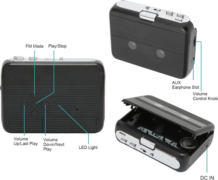 Tragbarer Kassettenspieler, Bluetooth-Kassettenspieler, UKW-Radio, Stereo, Walkman-Kassettenspieler/