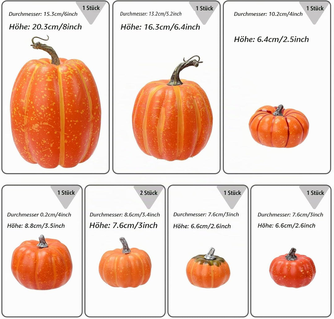 Atoke 8 Stück Kürbis Herbst Deko Dekoration, Gross Sortiert Weiss Kürbisse Künstliche Pflanzen Kürbi