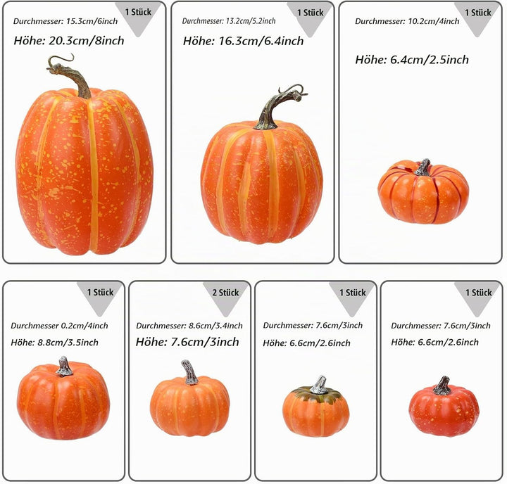 Atoke 8 Stück Kürbis Herbst Deko Dekoration, Gross Sortiert Weiss Kürbisse Künstliche Pflanzen Kürbi