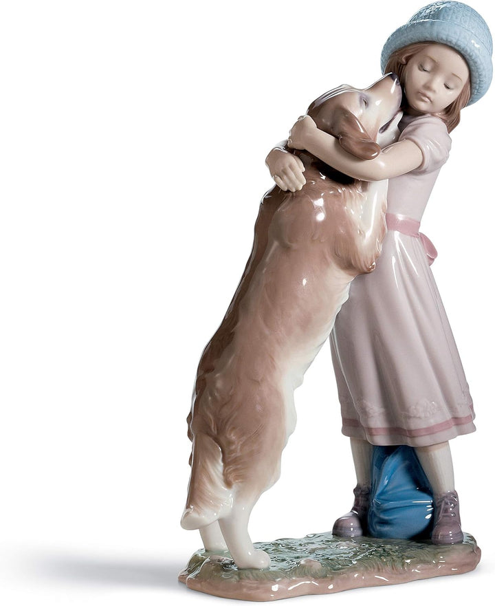 LLADRÓ Hunde Figur Freudiges Wiedersehen. Mädchen. Porzellan.