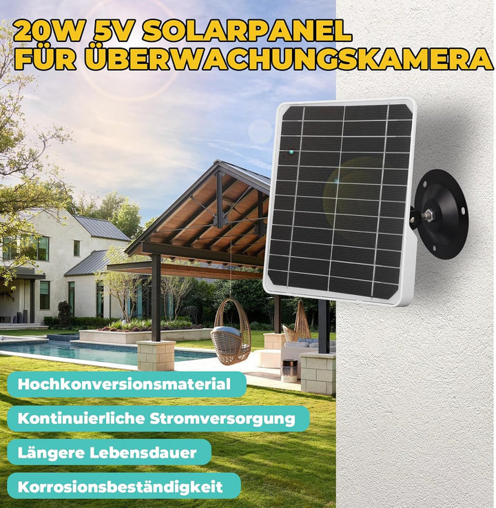 Solarmodule für Kameras, 20 W, 5 V, Wand-Solarpanel, Monokristallines Solarpanel-Ladegerät, USB-Sola
