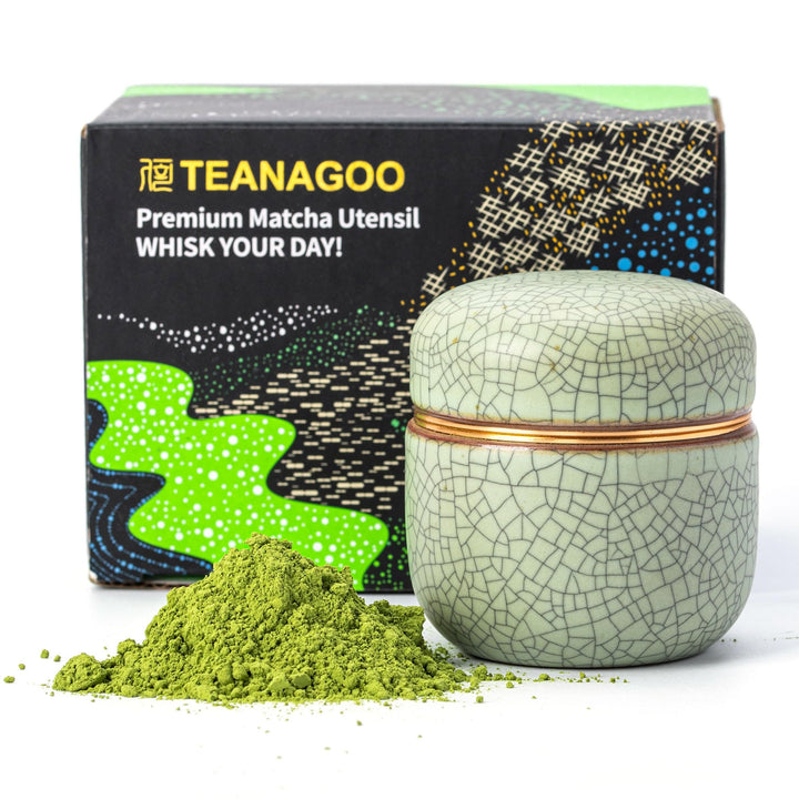 TEANAGOO Kleiner keramischer Matcha-Behälter | 2,8 oz tragbarer Aufbewahrungsbehälter, doppelt versi