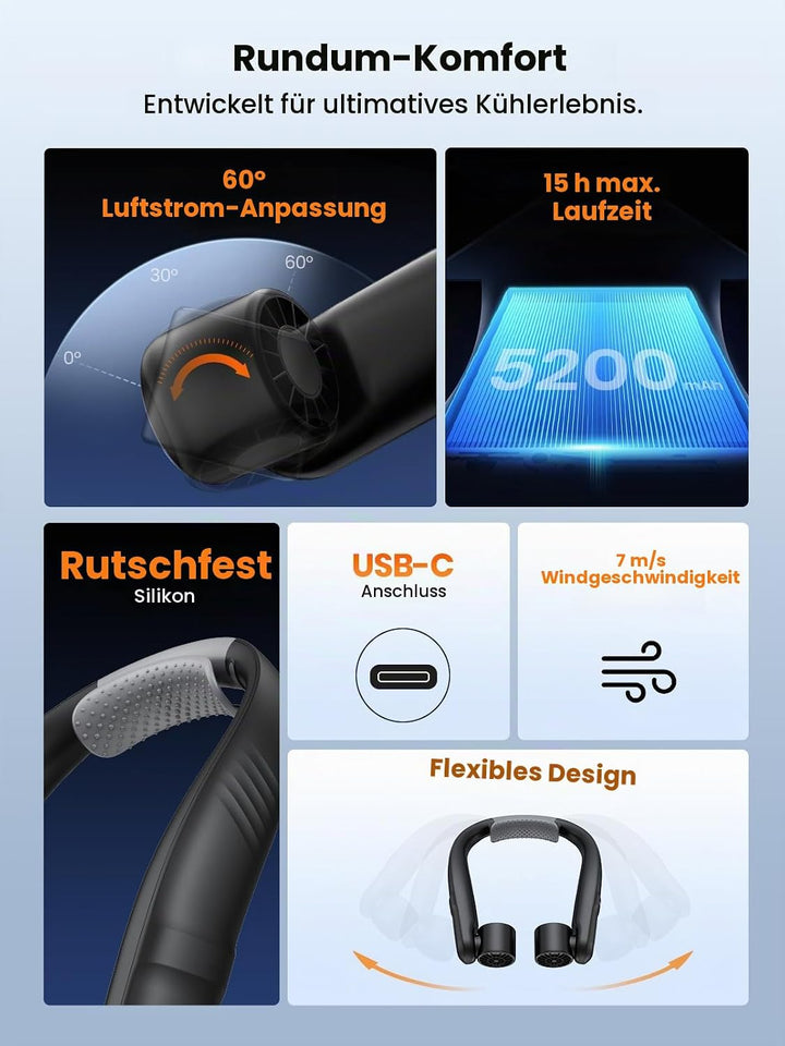 Warmco N4 Nackenventilator 5200mAh für Reise und Outdoor