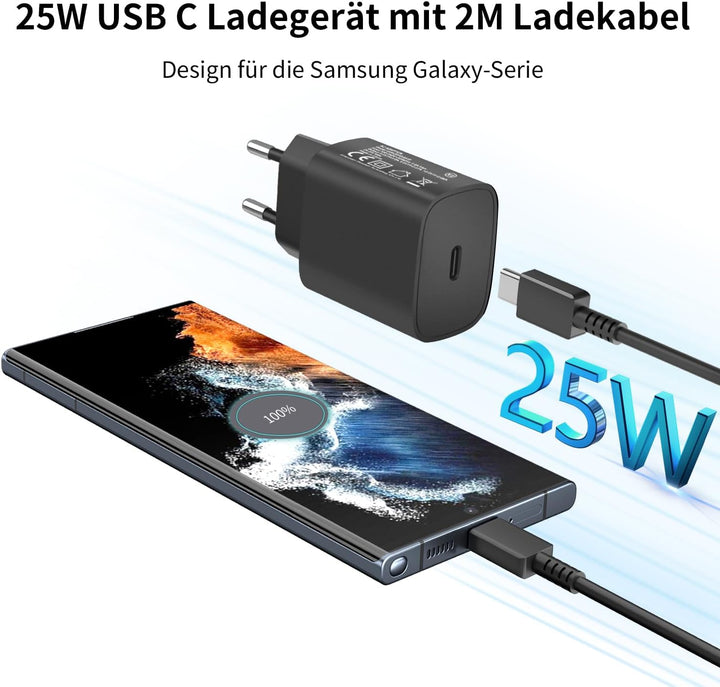 25W USB C Ladegerät für Samsung,Schnellladegerät 2M Typ C Ladekabel für Samsung Galaxy S24 S23 S22 S