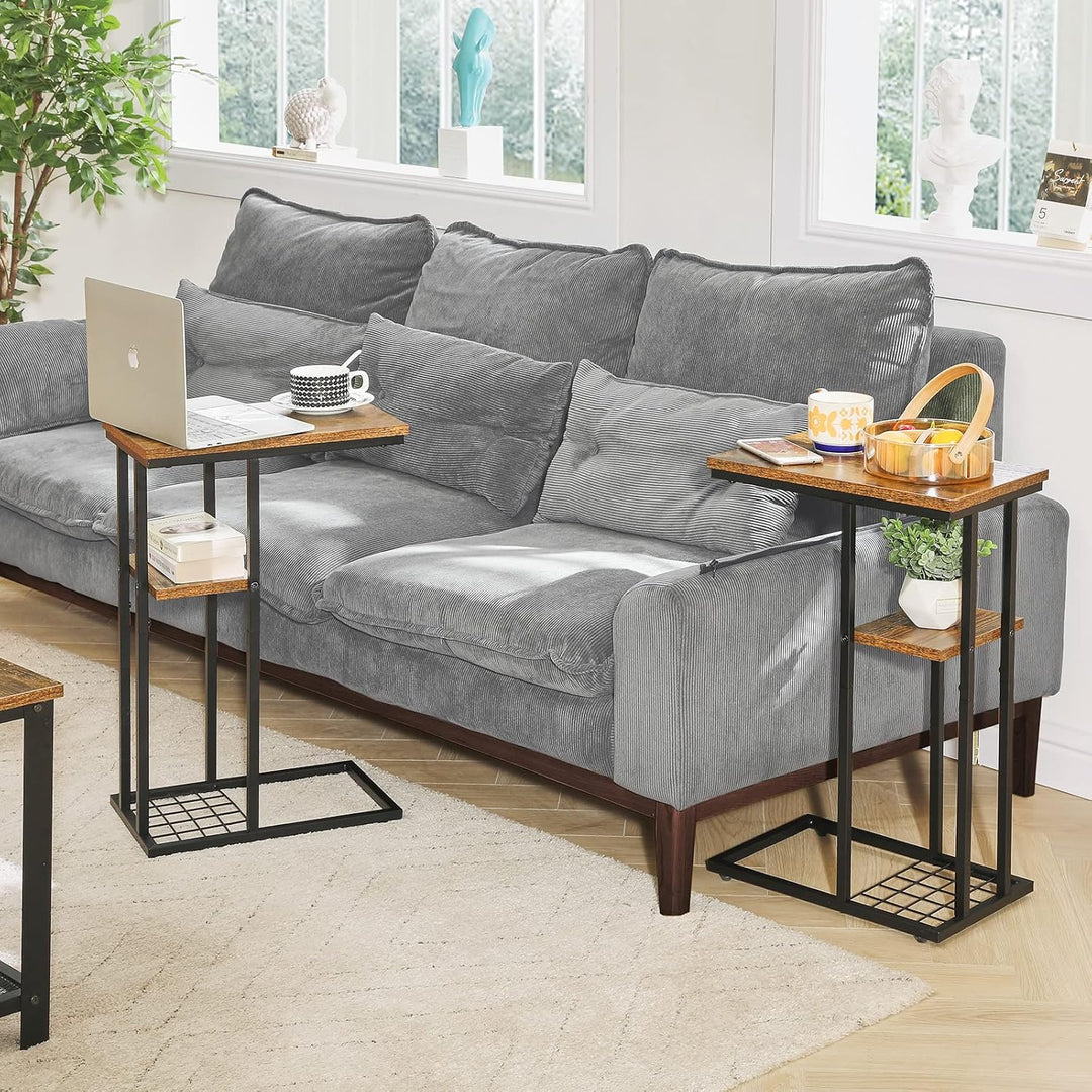 YMYNY Beistelltisch C-Form, Kaffeetisch mit Lagerregal, Drahtgeflecht, Eleganter Sofatisch, für Kaff