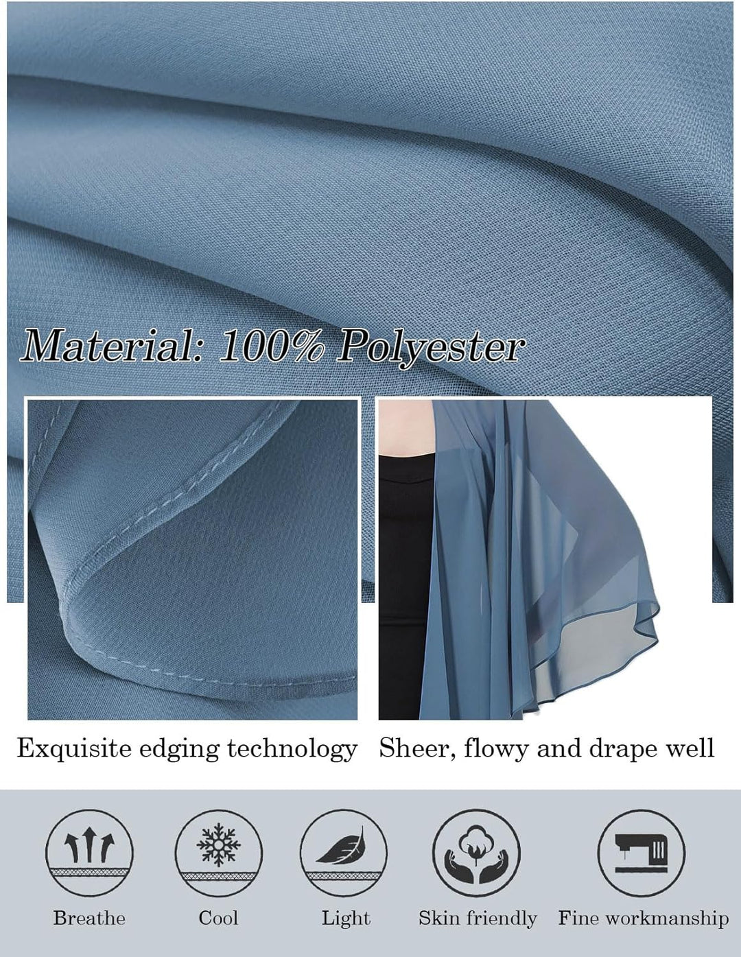 BEAUTELICATE Damen Chiffon Schal Stola Elegante Bolero Leichter Sommerjacke Braut Schal für Brautkle