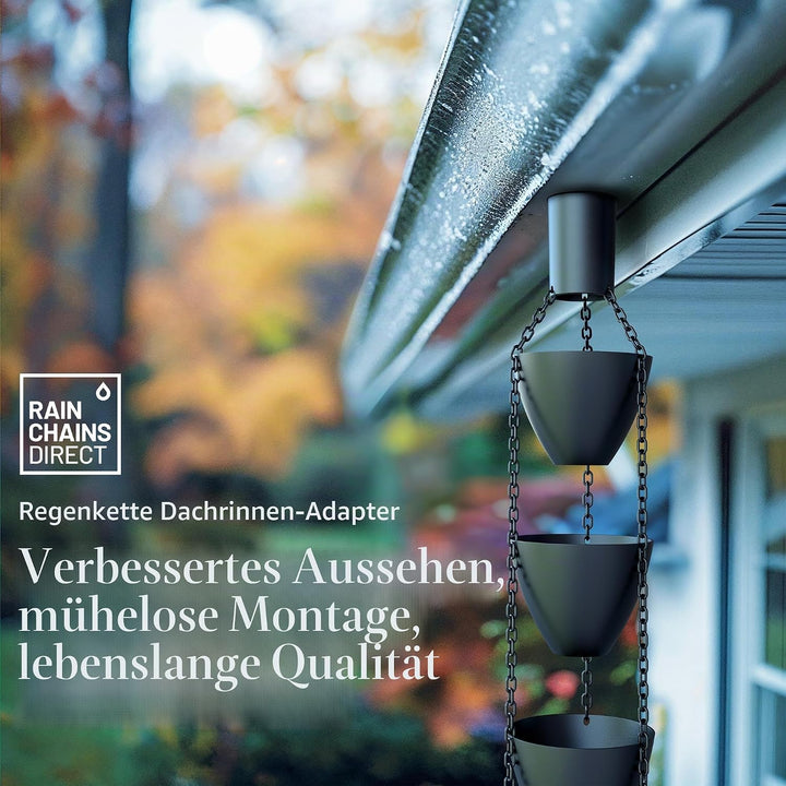 Rain Chains Direct - Regenketten-Dachrinnen-Adapter/Installationsgerät aus schwarzem, pulverbeschich