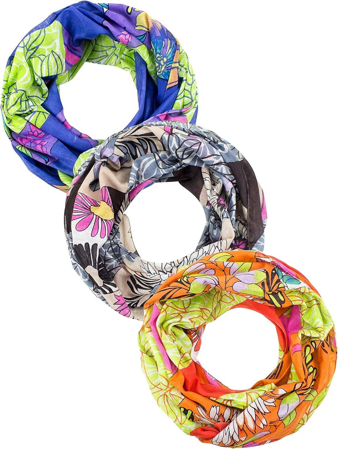 Sunsa Damen 3 Set Loop Schals. 100% Baumwolle Schlauchschals für Frühlings/Sommer. Dünne Loopschals