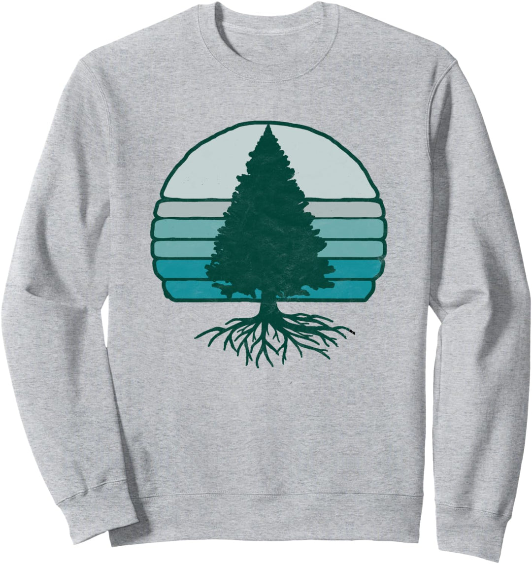 Vintage Pine Spruce Tree & Roots Retro Dark Sunset Graphic Sweatshirt